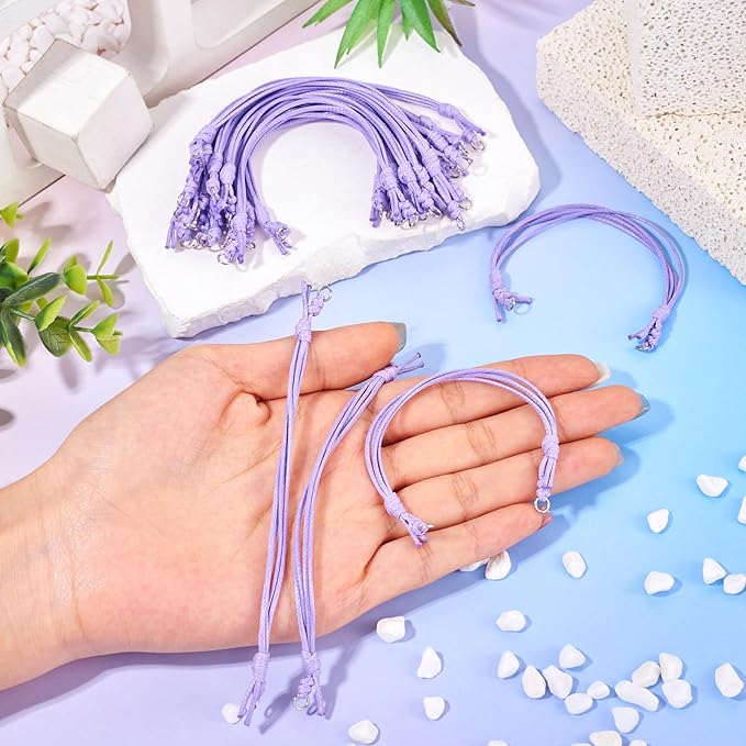 KISSITTY 20pcs Adjustable Bracelet Cords for Connector Charms Waxed Polyester Thread Cord Purple Color Half Finished Bracelet for Friendship Bracelets Jewelry Making