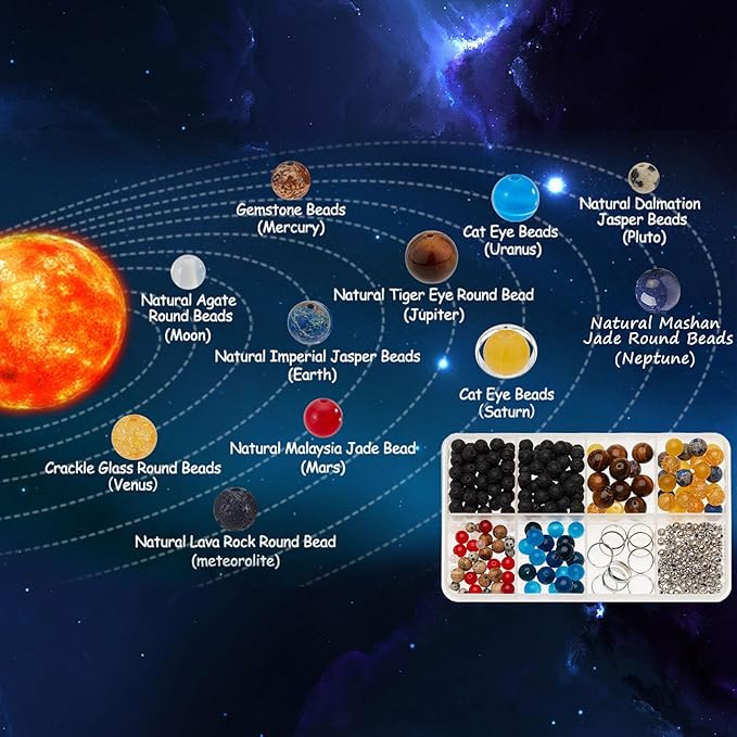 SUNNYCLUE 1 Box 300+Pcs DIY 10 Sets Solar System Bracelets Kit Universe Galaxy The Nine Guardian Planets Bracelet Necklace Tiger Eye Bead Natural Gemstone Beads for Jewelry Making Kits Craft