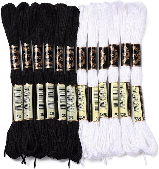 FASHEWELRY 105 Yards Crewel Cross Stitch Floss 1mm Polyester Embroidery Floss Thread Embroidery Thread Bulk for Jewelry Making Bracelet Knitting Stitch Supply (Black White)