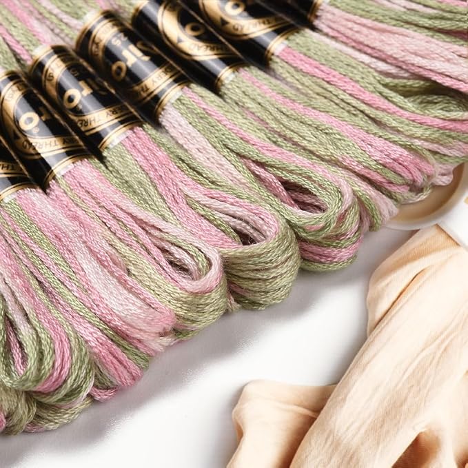 10 Skeins 6 Strands Pink Green Hand Variegated Embroidery Floss Gradient Cross Stitch Thread Friendship Bracelet String Yarn Bracelets Threads Bulk for Sewing Crochet Crafts Stitching DIY