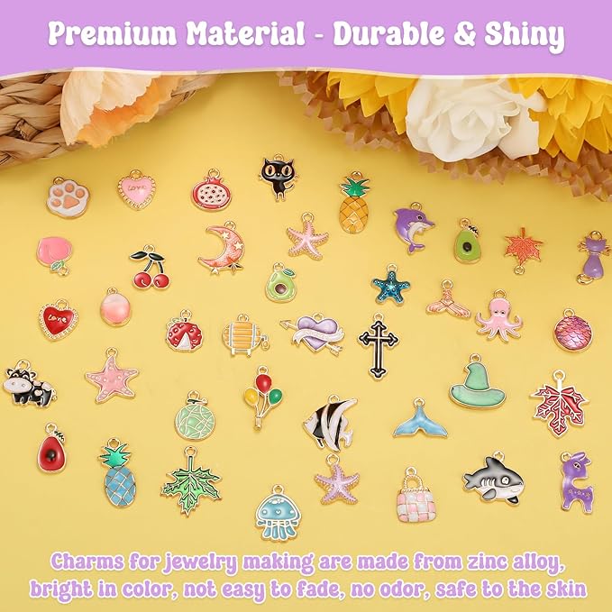 300Pcs Charms for Jewelry Making, Wholesale Bulk Assorted Gold-Plated Enamel Earring Charms for DIY Necklace Bracelet Jewelry Making and Crafting (Enamel Color)