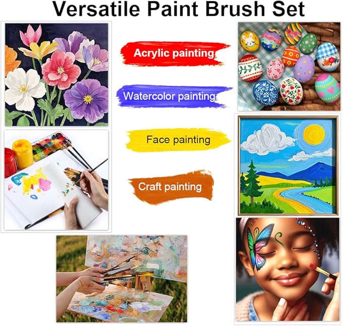 Transon Art Painting Brush Assorted Set of 12 for Acrylic Watercolor Gouache Hobby Painting