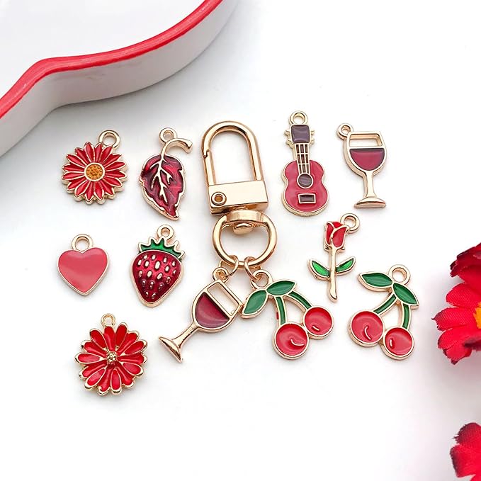 WOCRAFT 40pcs 20 pairs Assorted Enamel Bracelet Charms for Jewelry Making DIY Necklace Bracelet Earrings Keychain Crafting Charms Kit Crafts (Red-SN996)