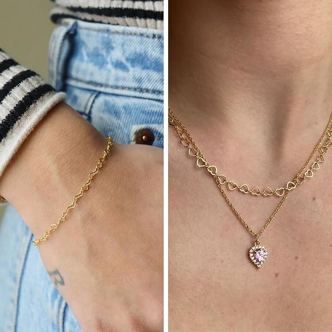 Jabogrii 16.4 Feet Heart Jewelry Chains 18K Gold Plated Brass Chain for Jewelry Making Women Necklace Bracelet DIY Craft Chain Bulk