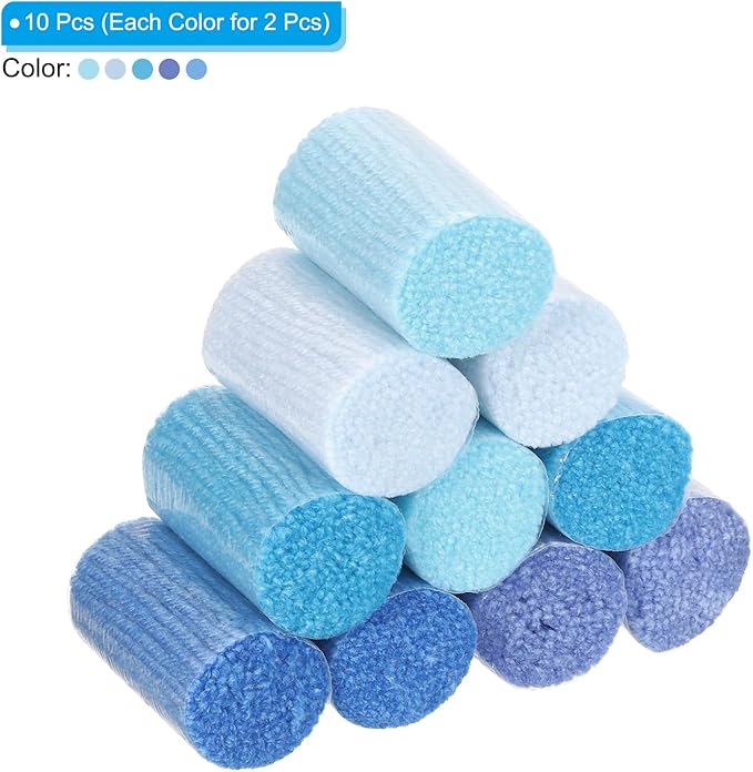 Patikil 10 Rolls Latch Hook Kit, Precut Yarn for Latch Hook Rugs, Crochet, Adults Beginners, Blue Tone