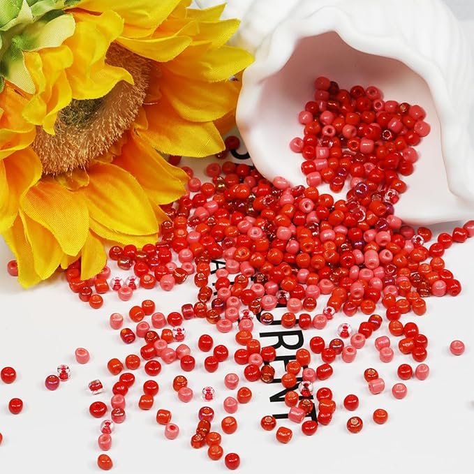 Bulk 4mm Red Seed Beads for Jewelry Making 110 Grams About 1600pcs,6/0 Glass Craft for Making Earrings, Bracelets, Pendants, Waist Jewelry, DIY Handmade Seed Beads(Red-AB Mix)