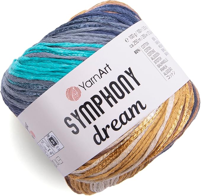 YarnArt Symphony Dream Cotton Yarn -%80 Cotton%20 Viscose Rainbow Multicolor Crochet Knitting Yarn - Suitable for All Blouses, Dresses, Shawls, Bags, Hats - 273 Yards, 3.52 Oz (1 Skein) (3107)