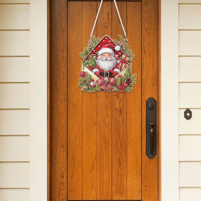 RICUVED Hanging Diamond Art Kit for Adults, Christmas Special Shaped Crystal Gem Craft Diamond Painting Pendant Kit for Beginners, Santa Claus DIY Hanging Acrylic Art Ornament for Home Garden Decor