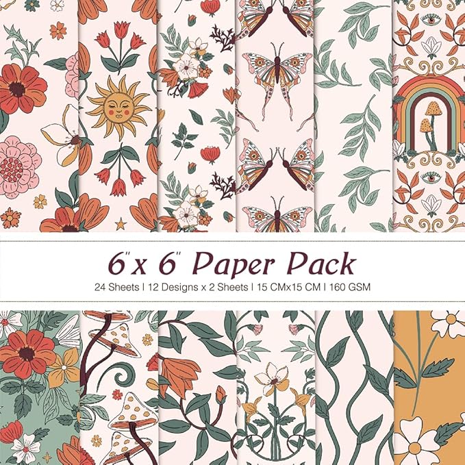 6x6” 160gsm cardstock Single Sided Scrapbooking 24 Papers Pad vintage decoupage scrapbook kit patterned paper junk journal supplies journaling supply scrap paper crafting Spring