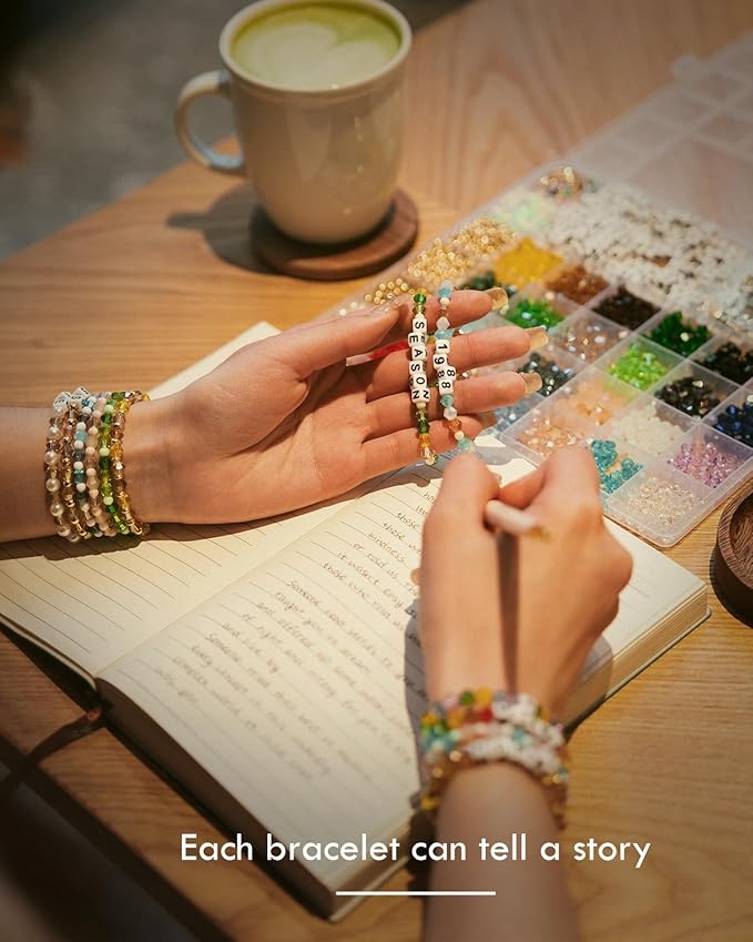 Deinduser Crystal Friendship Bracelet Making Kit - 1200pcs Bicone Gem Beads for Jewelry Making, 24 Colors with Letter & Spacer Beads