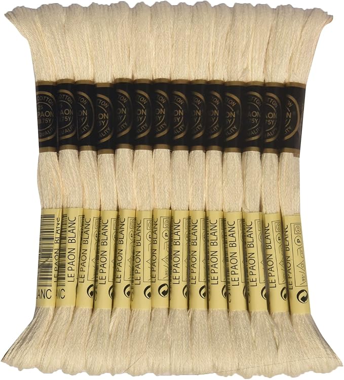 LE PAON Embroidery Floss, 14-Pack Six Strands 100% Long Staple Cotton Embroidery Thread, 8.7-Yard，Color Number：Blanc, White
