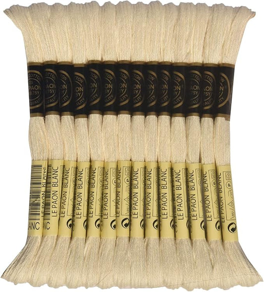 LE PAON Embroidery Floss, 14-Pack Six Strands 100% Long Staple Cotton Embroidery Thread, 8.7-Yard，Color Number：Blanc, White