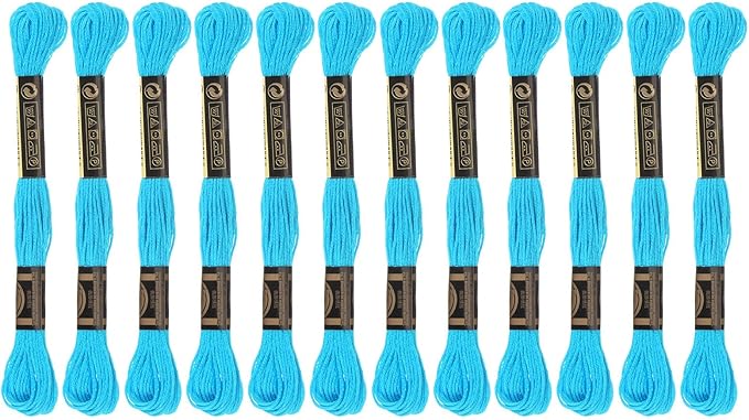HARFINGTON 12 Skeins Embroidery Floss 8m Each Egyptian Long Fiber Cotton Cross Stitch Thread 26S/2x6 for Embroidery Projects Bracelet, Clear Blue