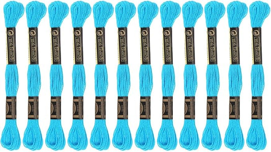 HARFINGTON 12 Skeins Embroidery Floss 8m Each Egyptian Long Fiber Cotton Cross Stitch Thread 26S/2x6 for Embroidery Projects Bracelet, Clear Blue