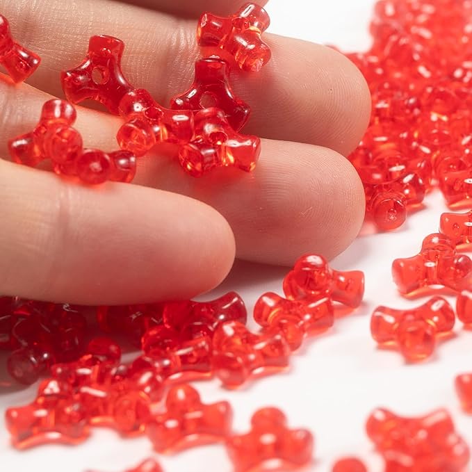 1300pcs Acrylic 10mm Plastic 3-Sided Kandi Tri-Shaped Bone Beads Bulk for Wreath Candy Cane Rainbow Holiday Tree Decorations Translucent Red