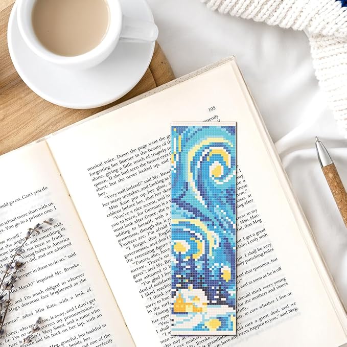 FREEBLOSS 6 Set 11CT Cross Stitch Bookmarks Kit Starry Sky Stamped Cross Stitch Kit DIY Embroidery Bookmark Set with Instruction for Adults Beginners Gift for Reading Enthusiasts 20x6cm/8x2.4inch