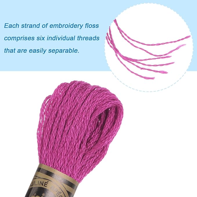 HARFINGTON 12 Skeins Embroidery Floss 8m Each Egyptian Long Fiber Cotton Cross Stitch Thread 26S/2x6 for Embroidery Projects Bracelet, Fuchsia