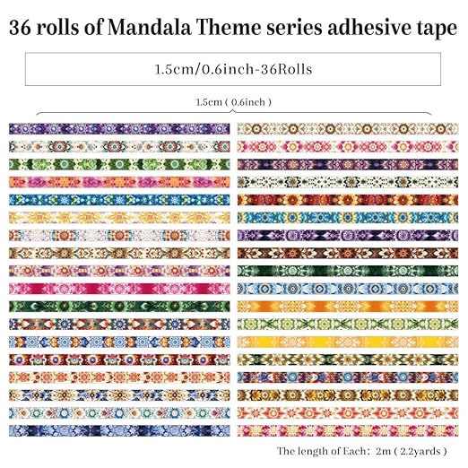 36 Rolls Datura Theme Washi Tape Set with Different Colorful Patterns, Writable Decorative Tapes for Scrapbooking, Junk Journal Supplies, Bullet Journaling, 0.45'' x 90'' per Roll