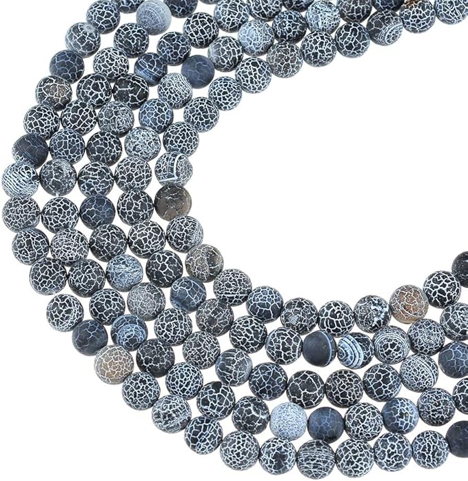 10mm Natural Black Frosted Agate Gemstone Round Loose Beads Crystal Stone Bracelet Necklace Accessories Crafts for Jewelry Making DIY,1 Strand 15"