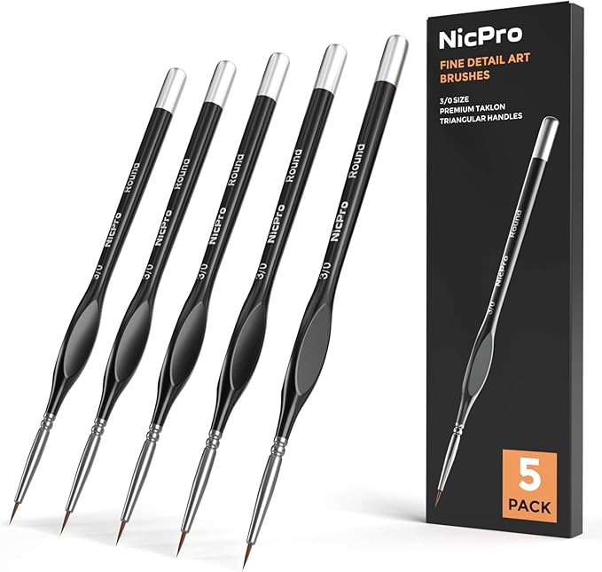 Nicpro 5 PCS Detail Paint Brushes, Extra Fine Tip 000 Miniature Painting Artist Set, 3/0 Small Micro Brushes for Acrylic Watercolor Oil, Paint by Number, Craft, Models Rock Painting Army (Black)