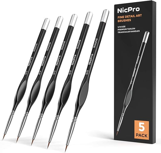 Nicpro 5 PCS Detail Paint Brushes, Extra Fine Tip 000 Miniature Painting Artist Set, 3/0 Small Micro Brushes for Acrylic Watercolor Oil, Paint by Number, Craft, Models Rock Painting Army (Black)