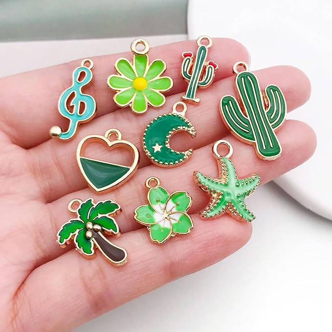 WOCRAFT 40pcs 20 pairs Assorted Enamel Bracelet Charms for Jewelry Making DIY Necklace Bracelet Earrings Keychain Crafting Charms Kit Crafts (Green-SN992)