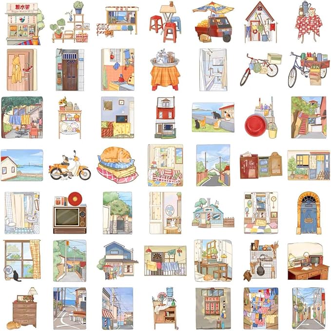 50Pcs Vintage Stickers,Scrapbooking Supplies Kit Aesthetic Decorative Craft Sticker for Planner, Bullet Journaling, Junk Journal, Water Bottles, Laptop, Retro Crafts.Scene