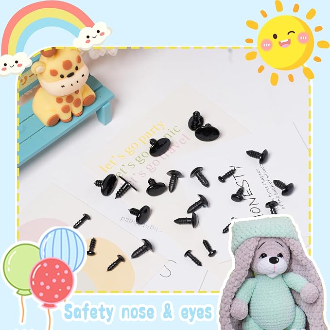 Zhbrchz 272pcs Plastic Safety Eyes and Noses 5 Sizes Black Craft Oval Nose Eyes with Washers for Amigurumi Crochet Bears Puppet Stuffed Animals Doll Making