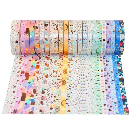YUBBAEX 24 Rolls Skinny Washi Tape Set Gold Foil Print Decorative Tapes for Arts, DIY Crafts, Bullet Journals, Planners, Scrapbooking, Wrapping (Basic 5mm)