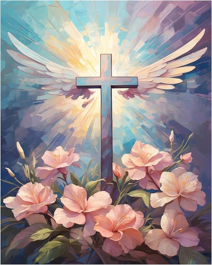 hkejoi Religious Paint by Numbers Kit for Adults Beginners, Adult Paint by Number Kits on Canvas Cross, Painting by Number DIY Acrylic for Gift Home Decor 16x20 in