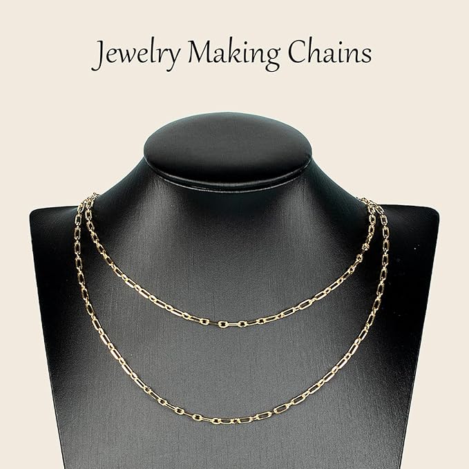 Jabogrii 32.8 Feet Gold Plated Brass Paperclip Jewelry Chains Roll Oval Link Necklace Bracelet DIY Craft Chain Bulk for Jewelry Making