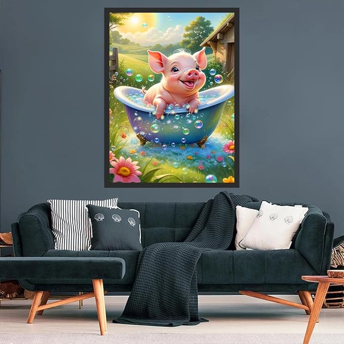 ijbnhd 5D Pig Diamond Art Kits for Adults, Pig Diamond Painting Kits for Adults, DIY Full Drill Gem Art Crystal Rhinestone for Wall Home Decor 12X16inch