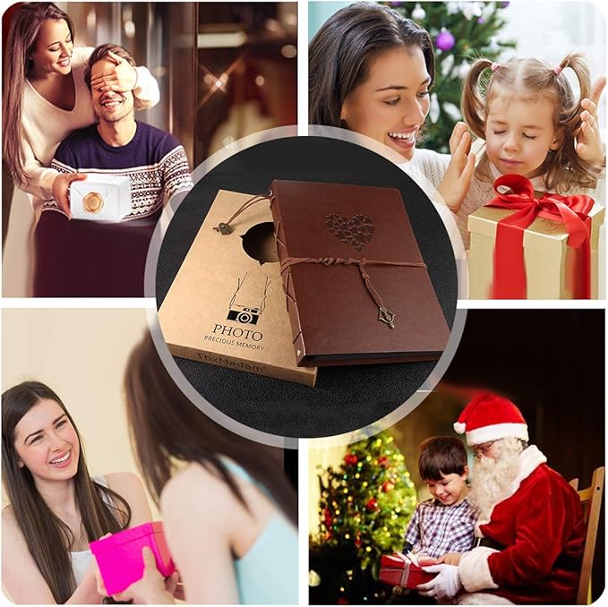 ThxMadam Leather Scrapbook Album 60 Pages Vintage Love Photo Album,8.7 * 7.1 Inch Scrapbook for Couples-DIY Memory Book,Birthday/Wedding Guest Book Gift for Anniversary Mother's Day