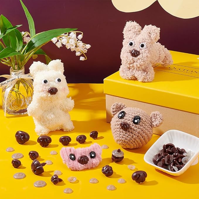 AHANDMAKER 60 PCS 5 Styles Craft Safety Noses, Brown Craft Nose with Spacer 13mm 15mm 15.5mm 18.5mm 21.5mm for Amigurumi Crochet Bears Puppet Stuffed Animals Doll Making