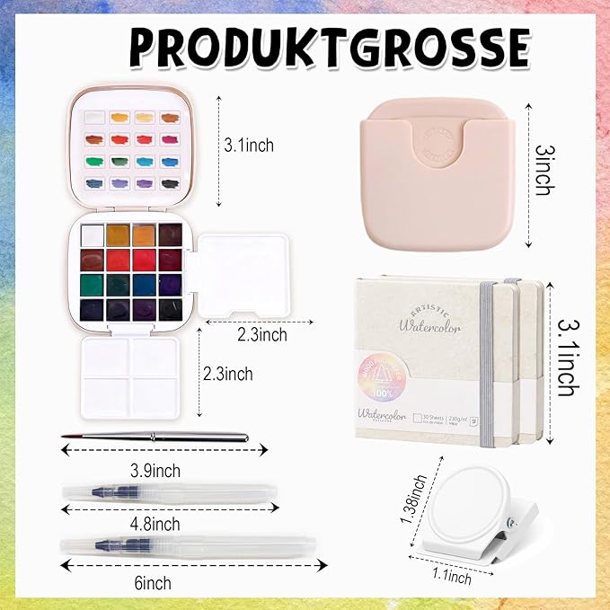 Mini Travel Watercolor Paint Set - Small Pocket Water Colors Paint Set with 16 Colors, Sketchbook, Brush, Clip, Portable Painting Art Kit for Adult, Beginners, Artists & Painting Enthusiasts