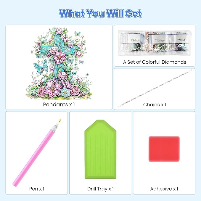 MOGTAA Easter Cross Diamond Art Hanging Kits for Adults Beginners, Flowers Diamond Art Suncatchers, 5D Special Shape Butterfly Diamond Painting Window Pendant Kit for Home Garden Wall Decor