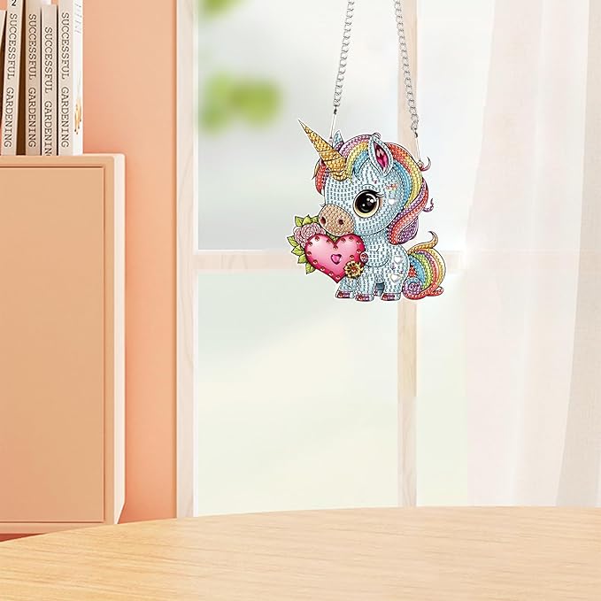 AiYuanzsh DIY Unicorn Diamond Art Hanging Kit, Special Shaped Rhinestone Diamond Painting Acrylic Suncatcher Window Pendant for Valentine Home Wall Decor