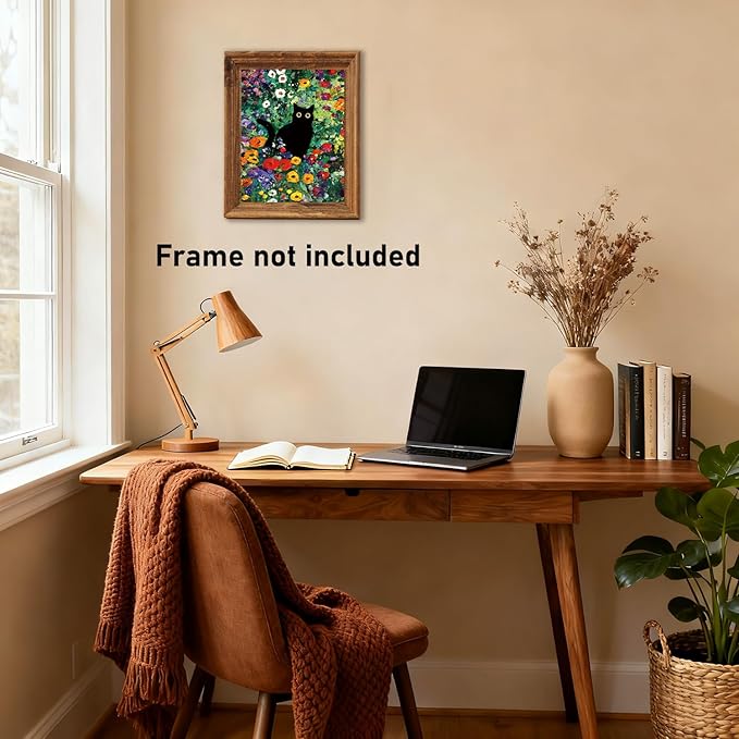 RLTXBUK Vintage Floral Black Cat Cross Stitch Kits, Black Kitten Cottagecore Colorful Wildflower Stamped Counted Cross Stitch Kits for Adults, Cat Mom Lovers Gifts, 11.8x15.8 Inch