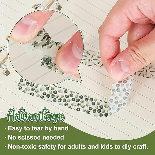 Whaline 12 Rolls Green Forest Washi Tape Watercolor Greenery Holiday Masking Tape Woodland Green Tree Plants Pattern Washi Tape for Scrapbook Journal DIY Craft Gift Wrapping