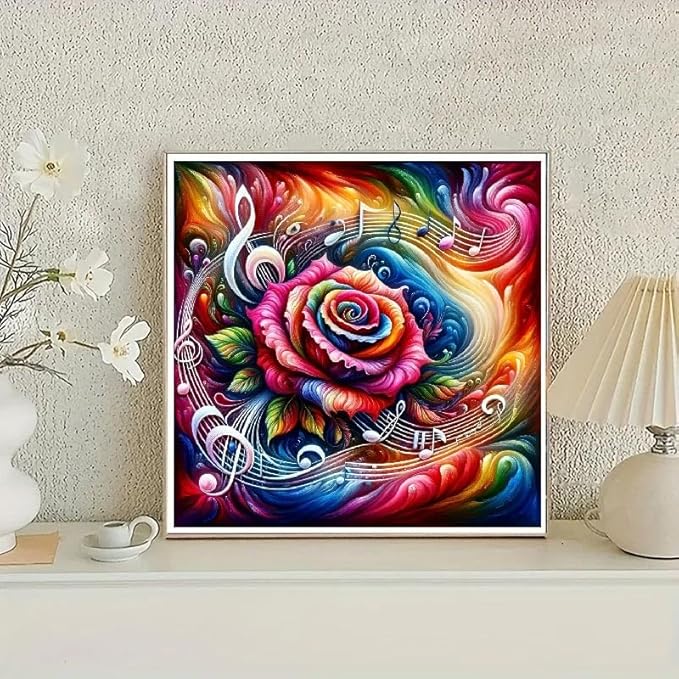STGLCR Music Diamond Painting Kits for Adults,5D Rainbow Rose Diamond Art Kits for Beginners,DIY Full Drill Diamond Gem Art with Painting Kits for Home Wall Decor 12 x 12 Inch Music Rose
