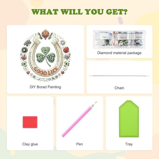 HEIBAGO Good Luck Diamond Art Hanging Kits for Adults, Diamond Art Suncatchers, 5D Special Shape Diamond Painting Pendant, DIY Window Ornament Gifts for Home Wall Decor 8.3 x 8.3 Inch