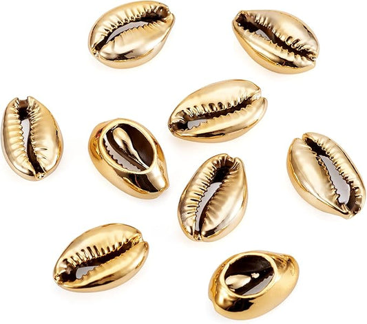 Cheriswelry 50pcs Golden Shell Electroplated Cowrie Beads Spiral Sea Shell Spacer Beads Summer Beach Loose Beads Charms 1520mm for Vase Filler Fish Tanks DIY Jewelry Making