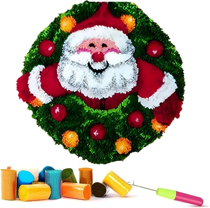 Latch Hook Kits for Adults - DIY Latch Hook Rug Kits, Crochet Kit for Beginners, Rug Making Kits with Printed Canvas, Gift Packaging. (Father Christmas, 20x20 inch)