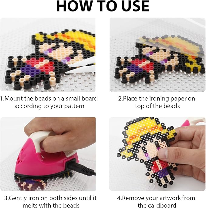 10Pcs 5mm Fuse Beads Pegboards，Multiple Shapes Melty Beads Peg Boards with 4Pcs Tweezers for Ironing Pixel Art Kit and Crafts