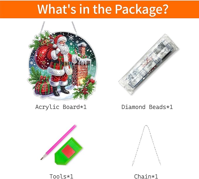 VODAPYC Christmas Diamond Art Hanging Kit for Adults, DIY Double Sided Special Shaped Diamonds Art Window Pendant Ornament for Home Decor(Santa Claus-2)