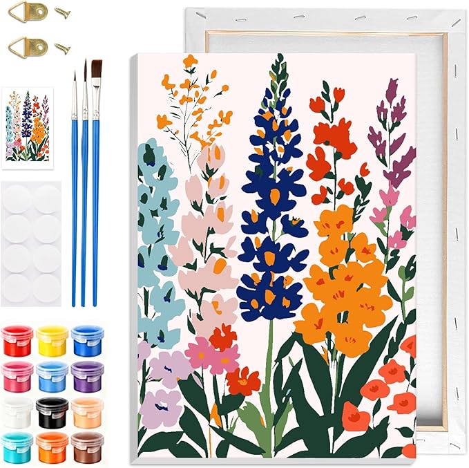 GHHKUD Flower Paint by Numbers with Frame for Adults Beginners, DIY Bouquet Paint by Numbers for Age 6-12, Art on Canvas Gifts Home Wall Decor 8x12in