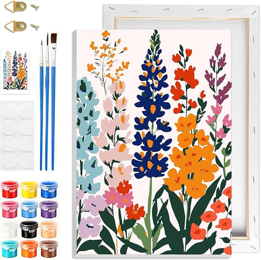GHHKUD Flower Paint by Numbers with Frame for Adults Beginners, DIY Bouquet Paint by Numbers for Age 6-12, Art on Canvas Gifts Home Wall Decor 8x12in