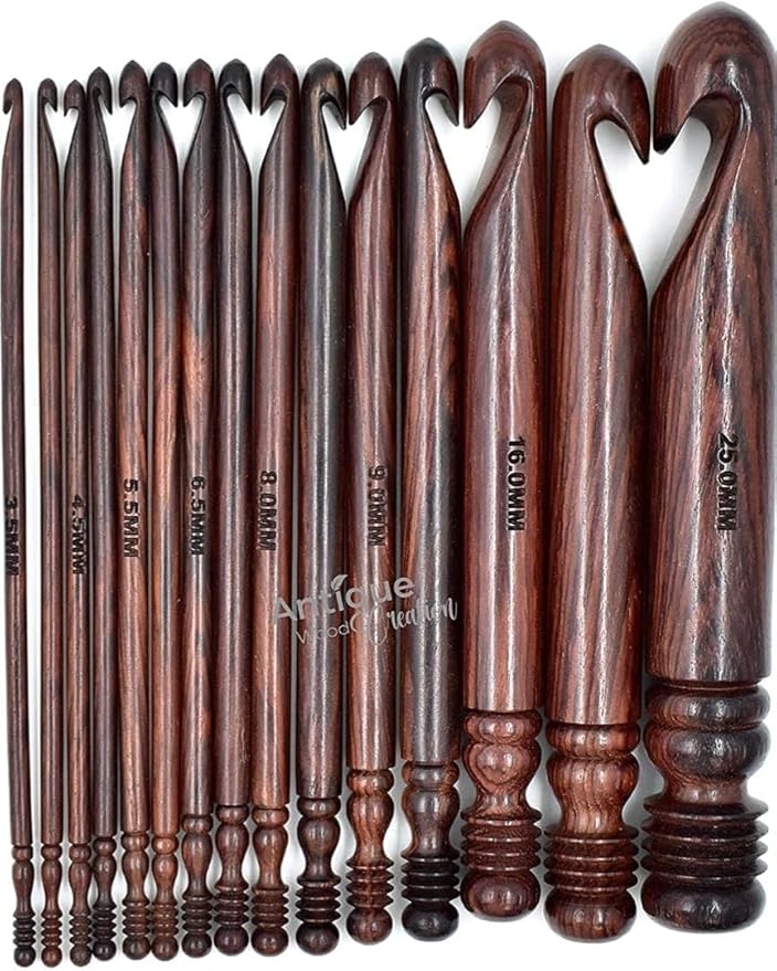 Wooden Crochet Hooks Set of 15-3.5mm to 25mm - Rosewood Crochet Hooks for Arthritic Hands- Crochet Hooks Ergonomic Soft Grip Handle - for Crocheting & Knitting - Christmas Gifts for Her(Set of 15)
