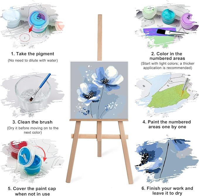 Lxmsja 4 Pack Floral Symphony Paint by Numbers Kit for Adults, Easy Framed Paint by Numbers for Adults Beginner, DIY Acrylic Oil Painting Craft Kits for Home Wall Decor 8x8 inch
