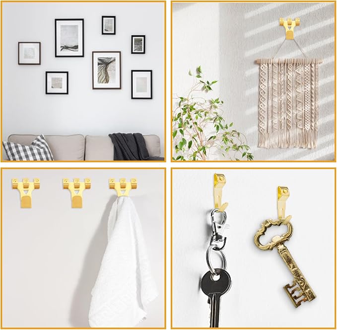 KURUI Picture Hangers, 385Pcs Picture Hanging Kit with Heavy Duty Picture Hanging Hooks, Sawtooth, Hardware Nails and Picture Hanging Tool, Wall Hangers for Frame, Painting, Art, Photo (Gold)